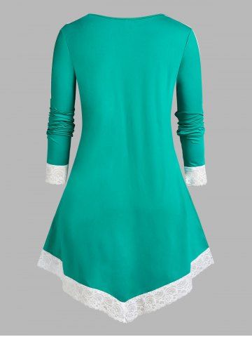 Plus Size Lace Trim Two Tone Irregular T-shirt