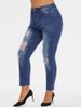 Plus Size Ripped Distressed Frayed Hem Skinny Jeans -  