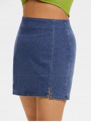 Plus Size & Curve Slit Fitted Denim Jean Skirt -  