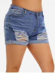 Plus Size & Curve Ripped Distressed Rolled Hem Jean Shorts -  