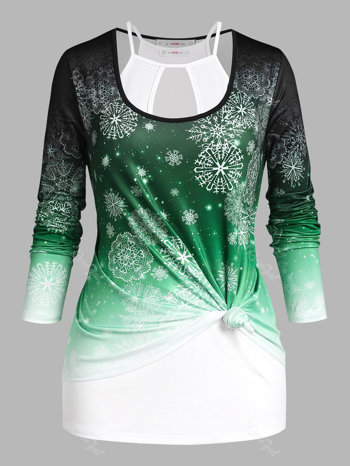 Ensemble de T-shirt à Imprimé Flocon de Neige de Noël de Grande Taille avec Trou de Serrure Vert 5X