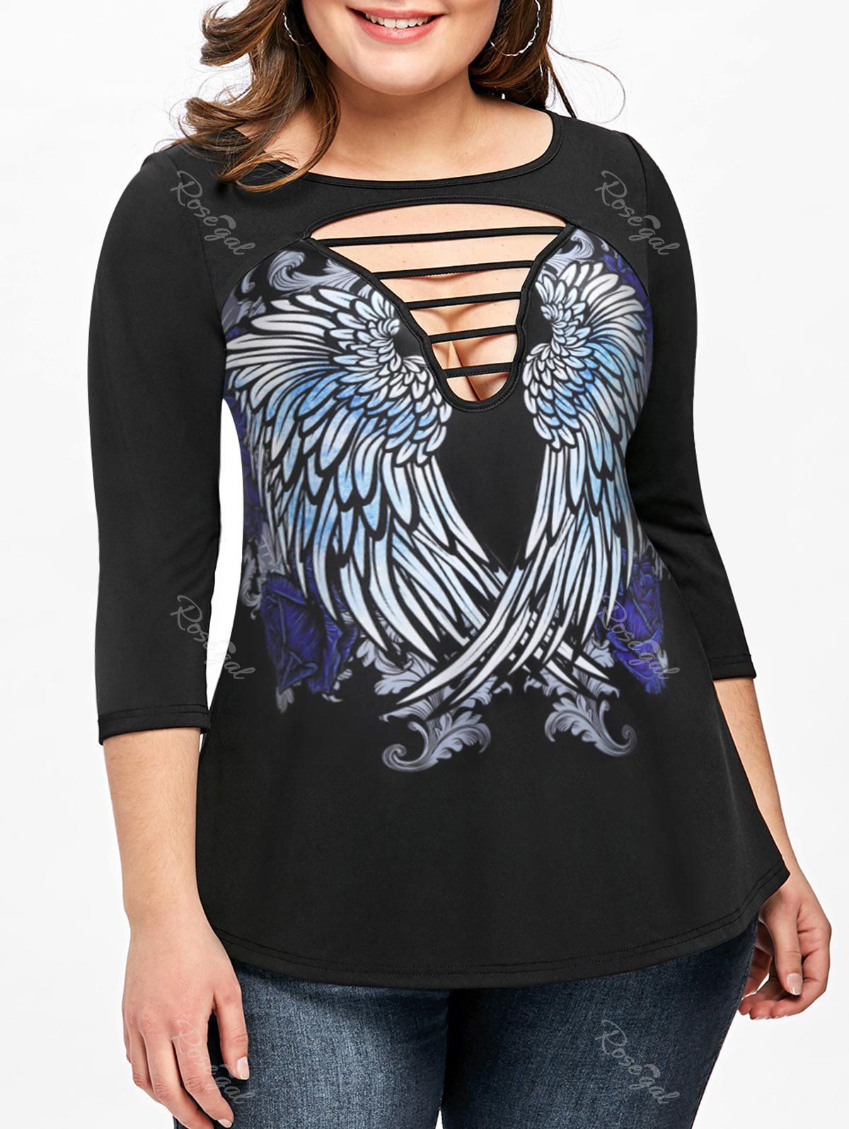 Outfit Plus Size Wings Print Ladder Cutout T-shirt  