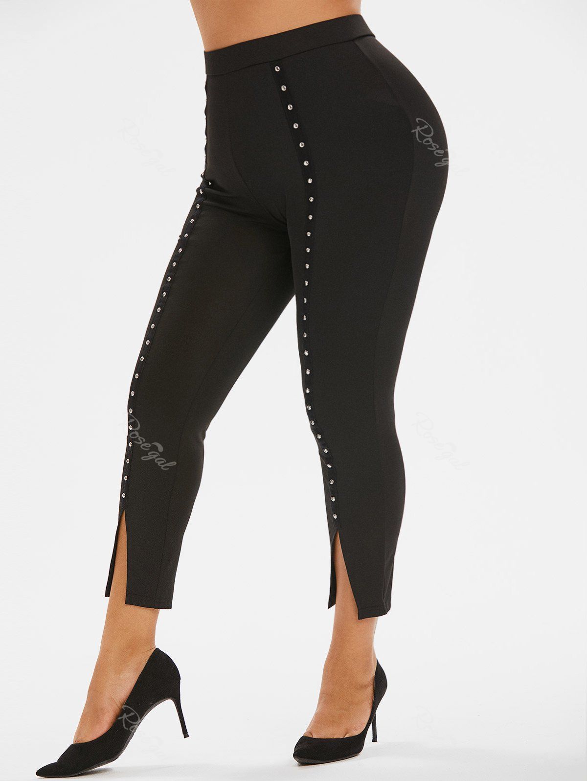 Outfits Plus Size Punk Front Slit Studded Leggings  