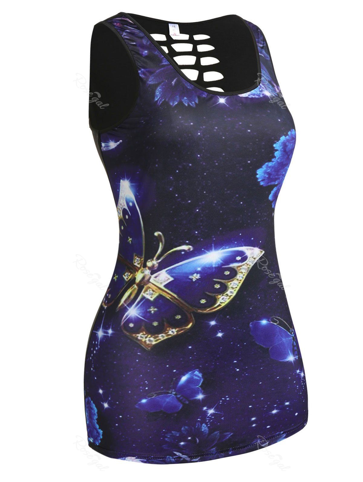 Buy Plus Size & Curve Caged Cutout Butterfly Print Tank Top  