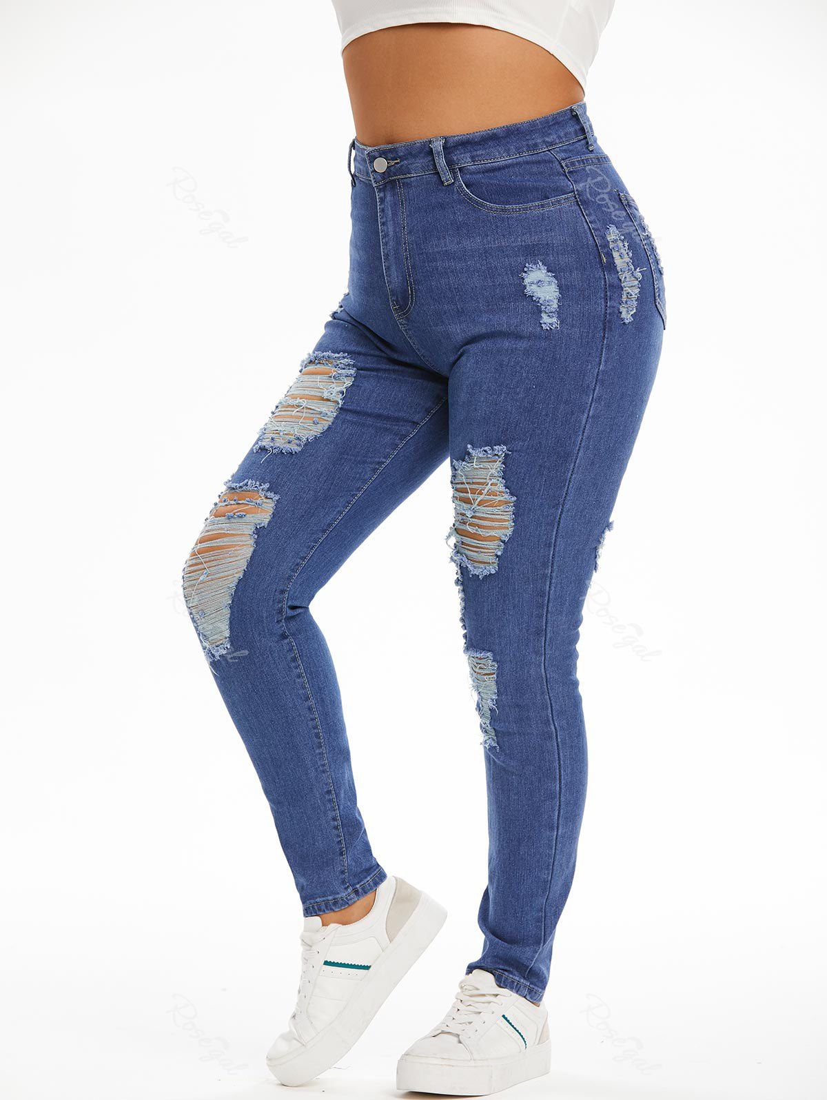 Buy Plus Size&Curve Skinny Distressed Destroyed Jeans  