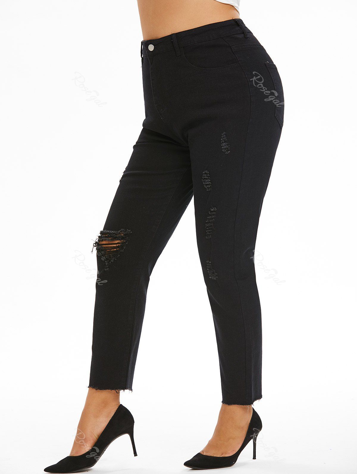 Trendy Plus Size&Curve Ripped Raw Hem Stretchy Jeans  