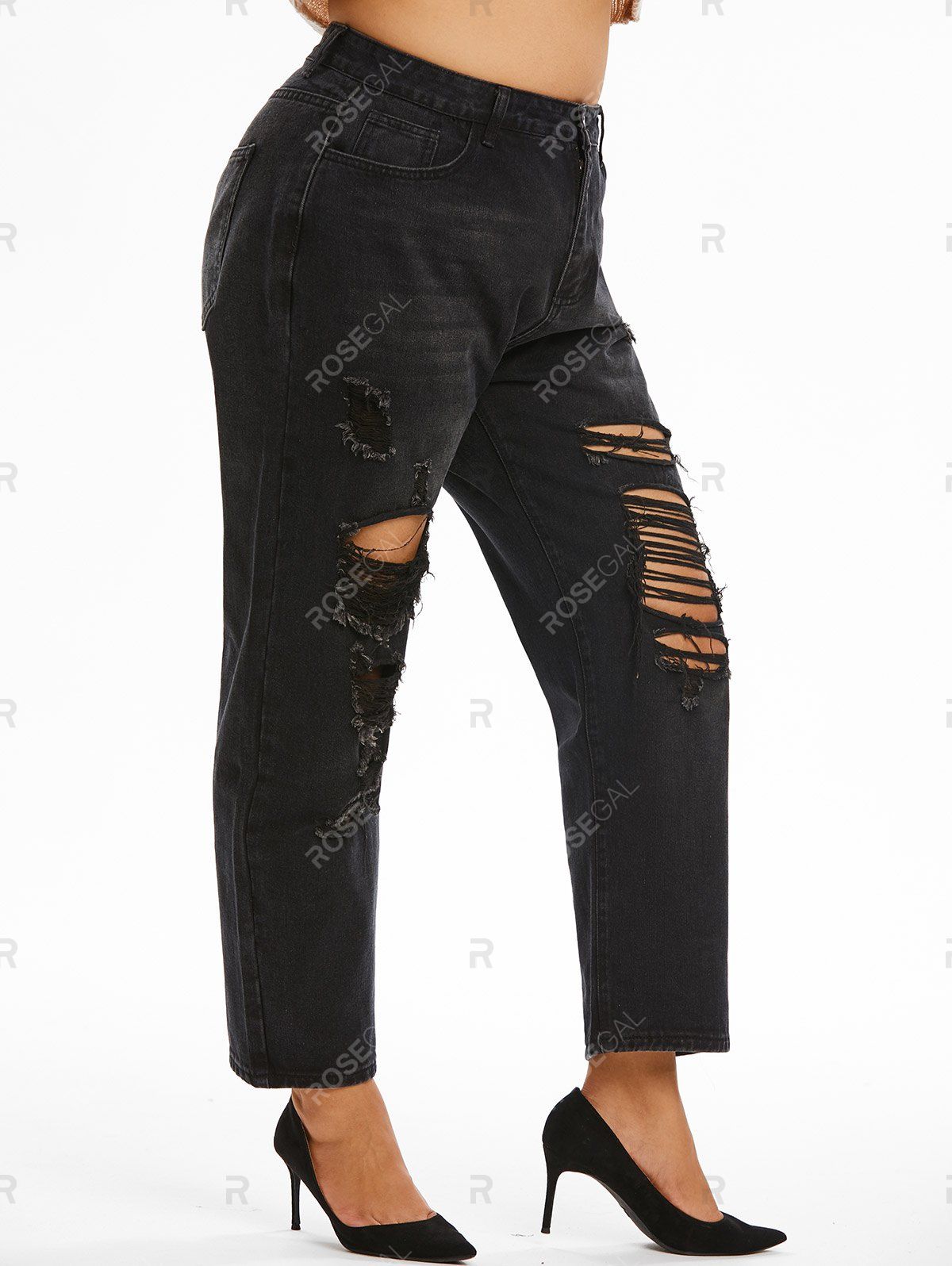 Store Shredded Distressed Plus Size Boyfriend Straight Jeans  