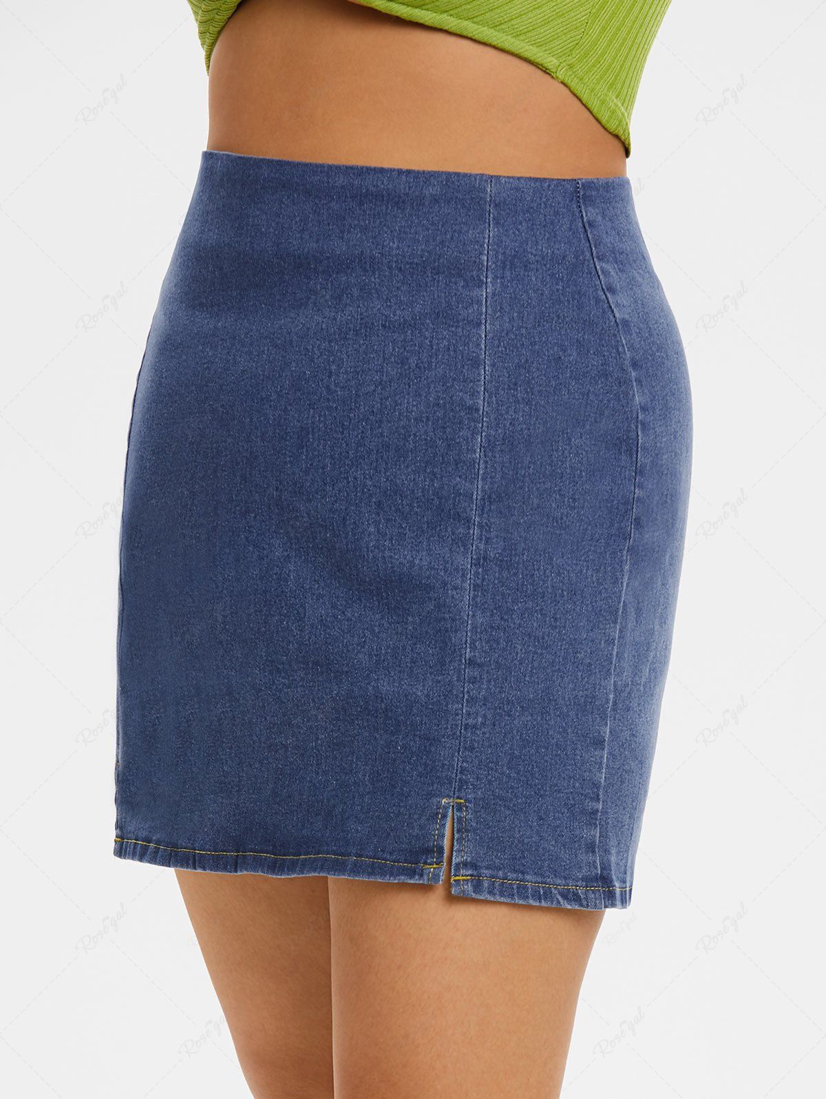 Fancy Plus Size & Curve Slit Fitted Denim Jean Skirt  
