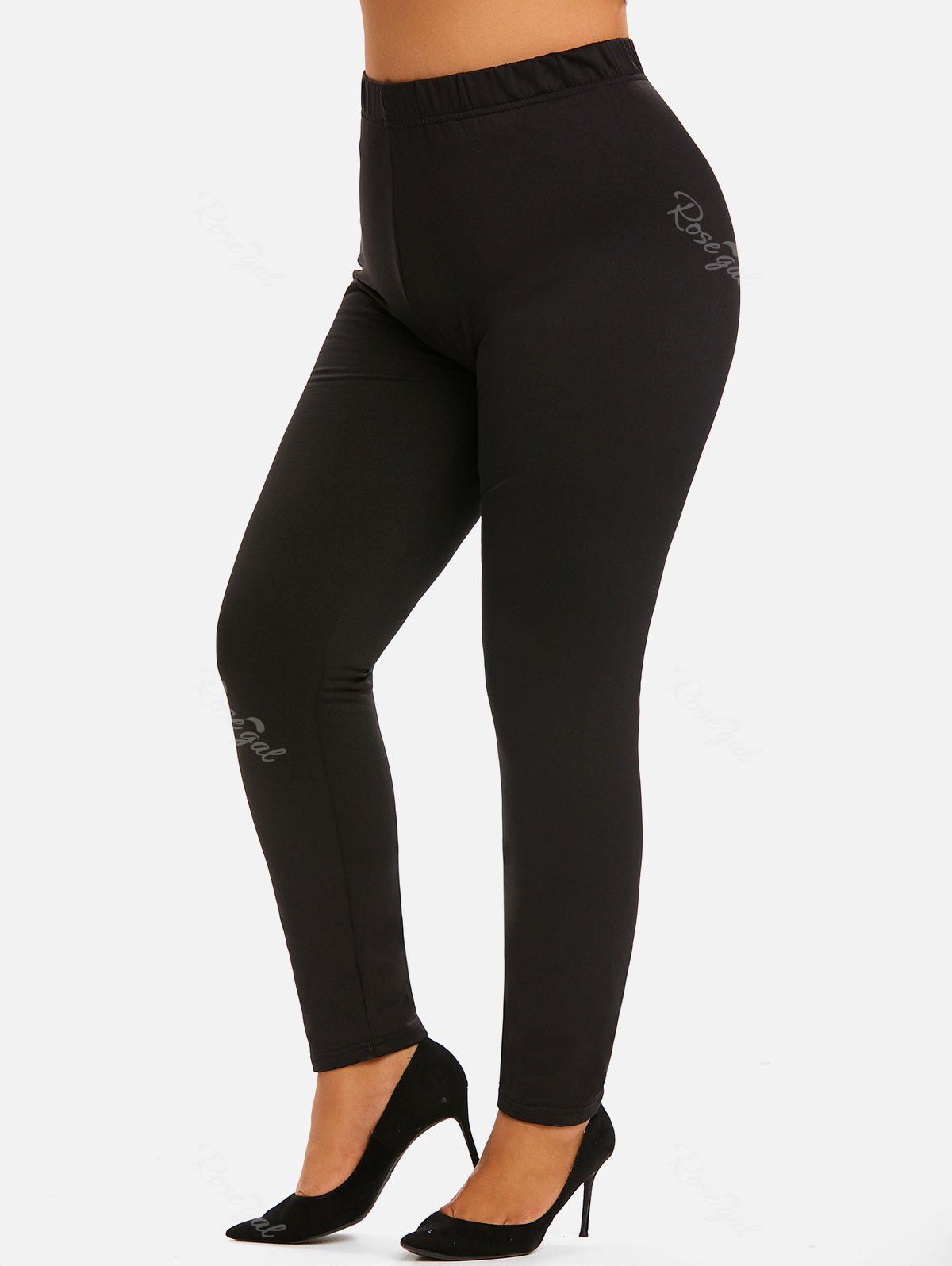 Affordable Plus Size Flocking Lined High Rise Leggings  