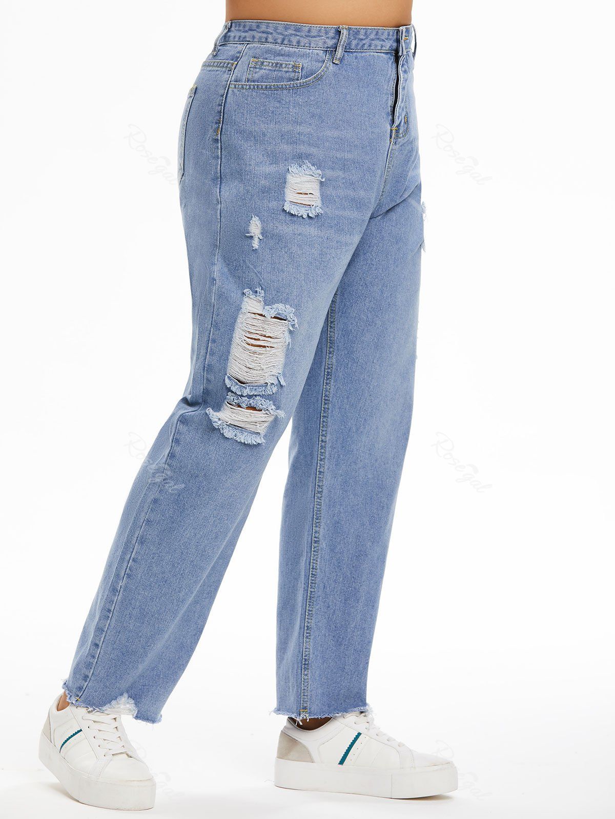 Sale Plus Size High Rise Ripped Mom Jeans  