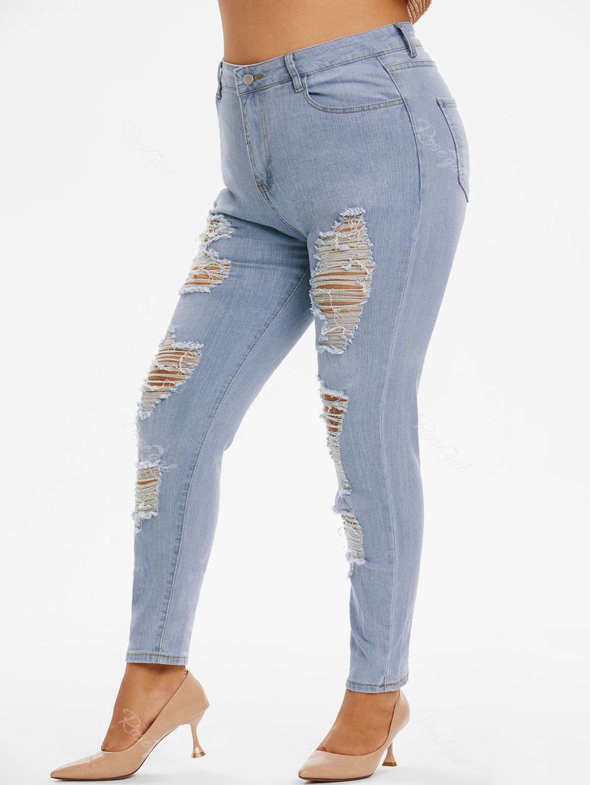 Latest Plus Size & Curve Ripped Distressed Light Wash Jeans  