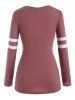 Plus Size Knitted Striped Half Zip T Shirt -  