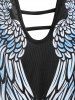 Plus Size Wings Print Ladder Cutout T-shirt -  