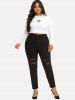 High Waisted Distressed Plus Size Skinny Jeans -  