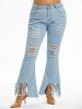 Plus Size & Curve Distressed Fringed Bell Bottom Jeans -  