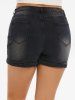Shredded Distressed Cuffed Hem Plus Size & Curve Denim Shorts -  