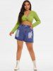 Short Déchiré Ourlet Courbe de Grande Taille en Jean - Bleu 2XL