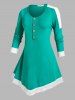 T-shirt Irrégulier Contrastant en Dentelle de Grande Taille - Vert profond 1X
