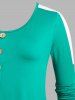 T-shirt Irrégulier Contrastant en Dentelle de Grande Taille - Vert profond 1X