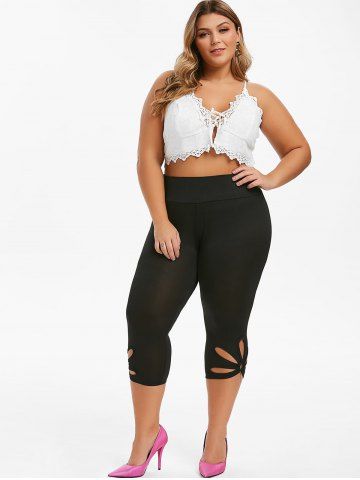 Capri Metal Ring Cut Out Plus Size Leggings 50 OFF Rosegal