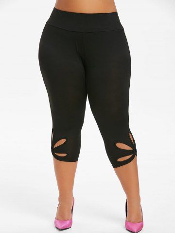 Capri Metal Ring Cut Out Plus Size Leggings