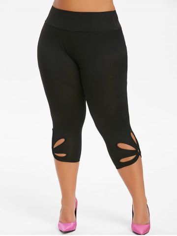 Capri Metal Ring Cut Out Plus Size Leggings