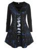 Lace Up Front Moon Printed Plus Size Top -  