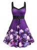 Plus Size Lace Up Watercolor Flower Cami Dress -  
