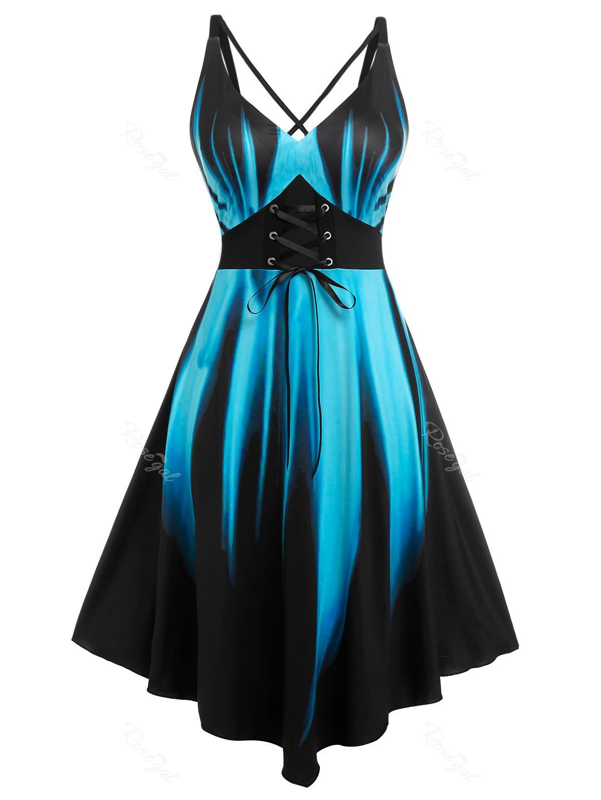 Hot Plus Size Crisscross Lace Up Midi Flare Dress  