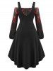Plus Size Printed Off The Shoulder Christmas Dress and Lace Up Corset Long Top Set -  