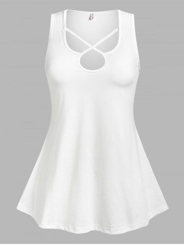 Plus Size Keyhole Cutout Cross Plain Tank Top