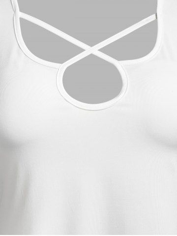 Plus Size Keyhole Cutout Cross Plain Tank Top