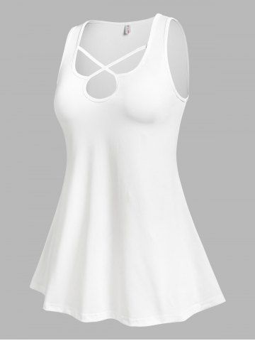 Plus Size Keyhole Cutout Cross Plain Tank Top