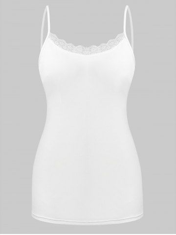 Plus Size Lace Trim Skinny Camisole Top - WHITE - 5X