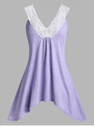 Plus Size Asymmetric Open Front Cardigan and Lace Panel Tank Top