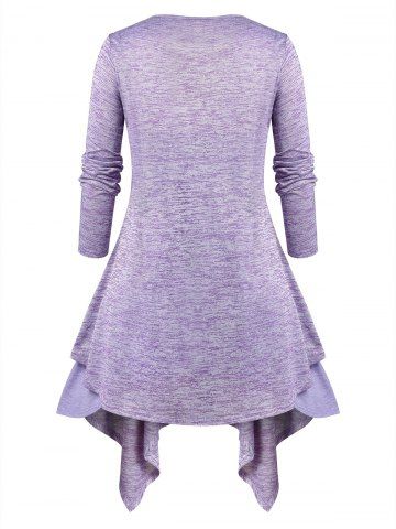 Plus Size Asymmetric Open Front Cardigan and Lace Panel Tank Top