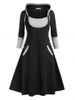 Plus Size Hooded Contrast Color A Line Dress -  