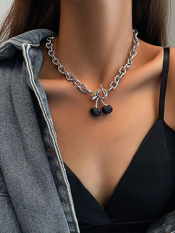 Buy Retro Cherry Charm Thick Chain Necklace  
