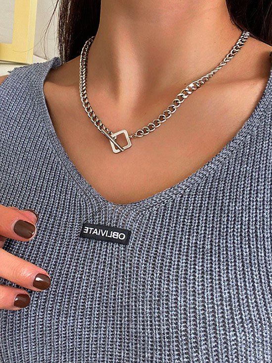 Cheap Minimalist Chain Square Lariat Necklace  