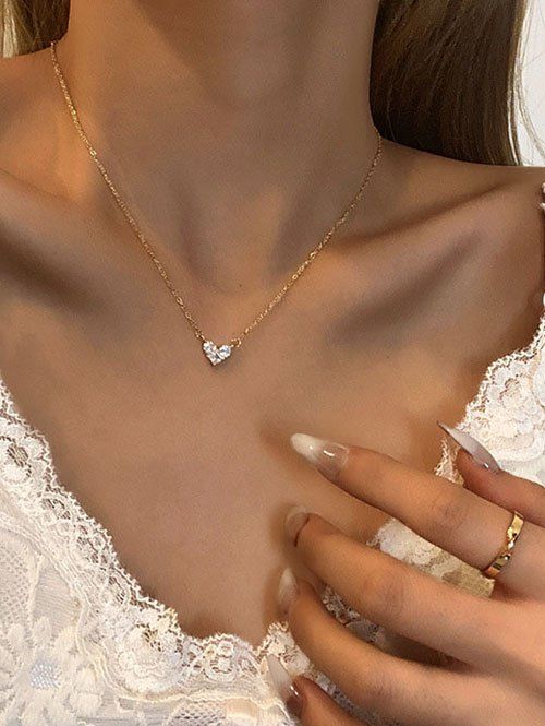 Cheap Brief Heart Zircon Pendant Chain Necklace  
