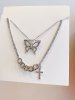 Hollow Butterfly Cross Charm Double Layers Necklace -  