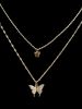 Butterfly Diamante Charm Double Layered Necklace -  