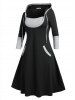 Plus Size Hooded Contrast Color A Line Dress -  