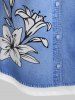 Robe Longueur à Genou à Imprimé 3D Denim Florale de Grande Taille - Bleu clair 3X