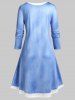 Robe Longueur à Genou à Imprimé 3D Denim Florale de Grande Taille - Bleu Léger  4X