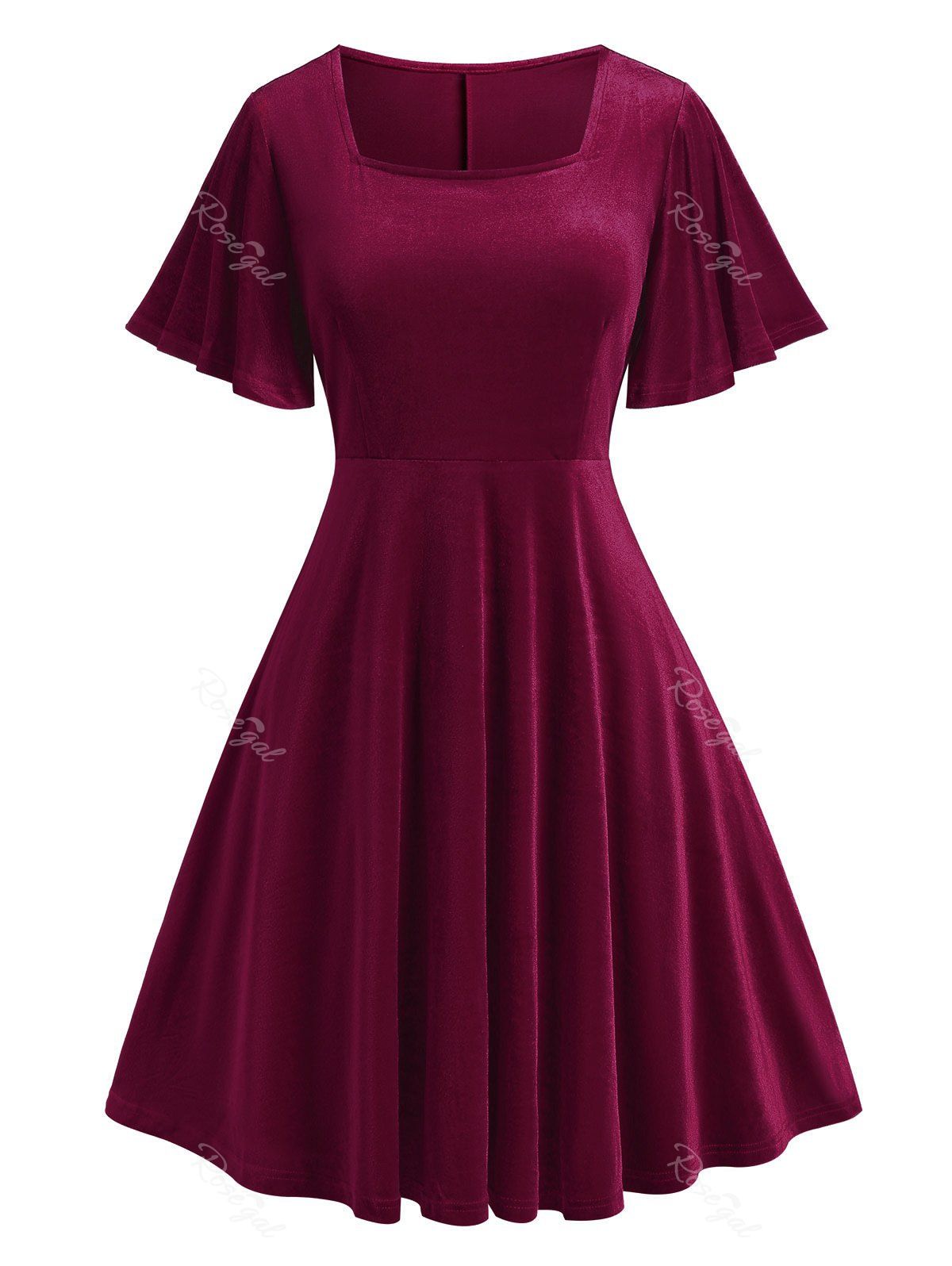 Discount Plus Size Bell Sleeve Velvet Fit and Flare Dress  