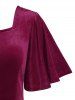 Plus Size Bell Sleeve Velvet Fit and Flare Dress -  