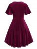 Plus Size Bell Sleeve Velvet Fit and Flare Dress -  