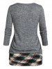 Plus Size Ruched Plaid Faux Twinset Tee -  