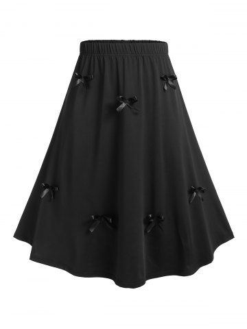 Plus Size Bowknot Embellished Midi High Rise Skirt